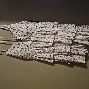 White floral ruched halter dress